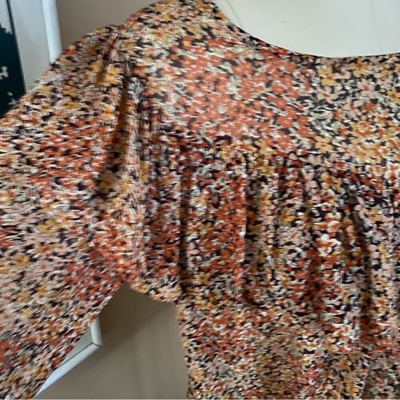 Love Shack Fancy Silk Print Peasant Blouse Sheer Ruffle Boho Floral S - Picture 7 of 10